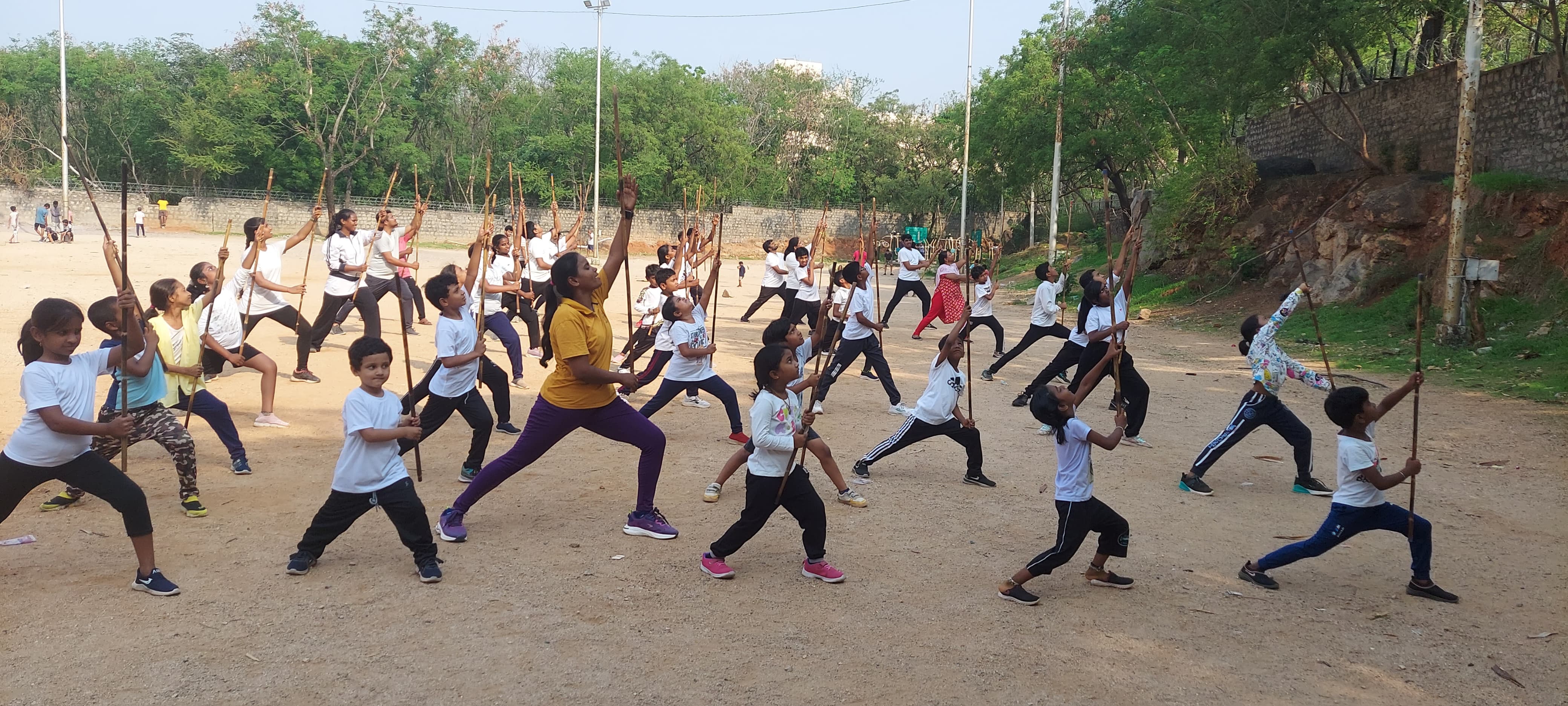 Children receiving Silambam training at Swarna Arts Academy Yousufguda